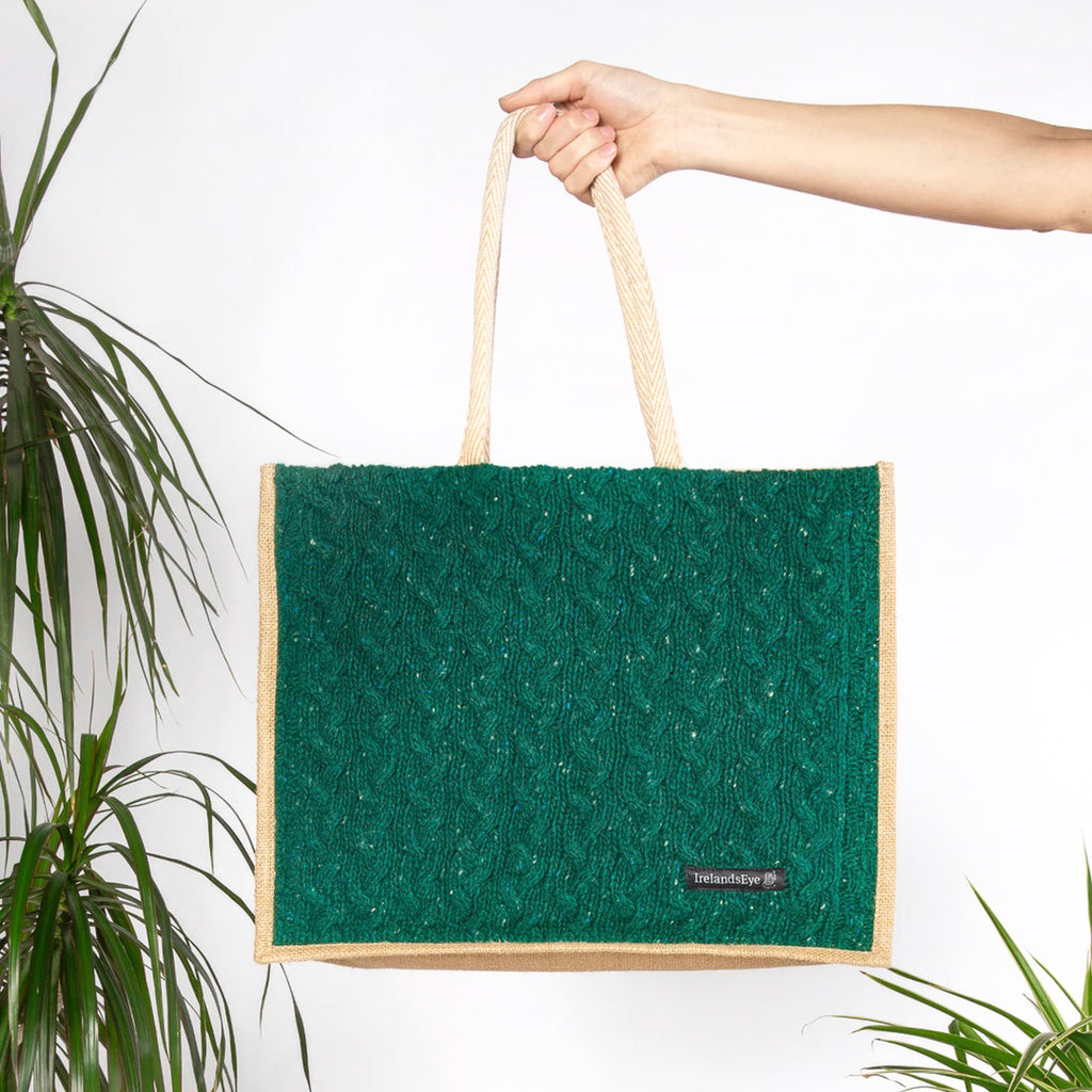 Knitted Wool Cashmere Panel Bag Green Garden