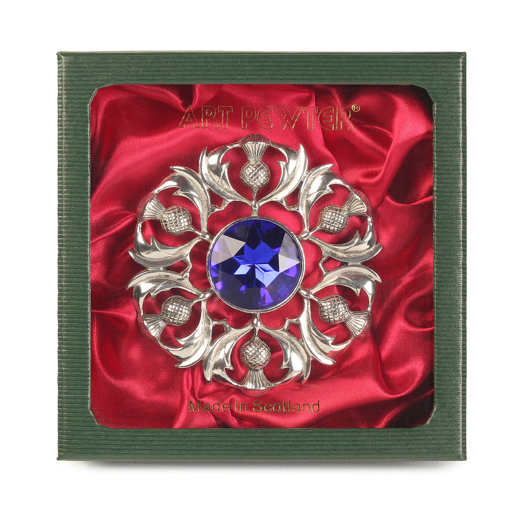 Scottish Thistle Plaid Brooch Dark Amethyst