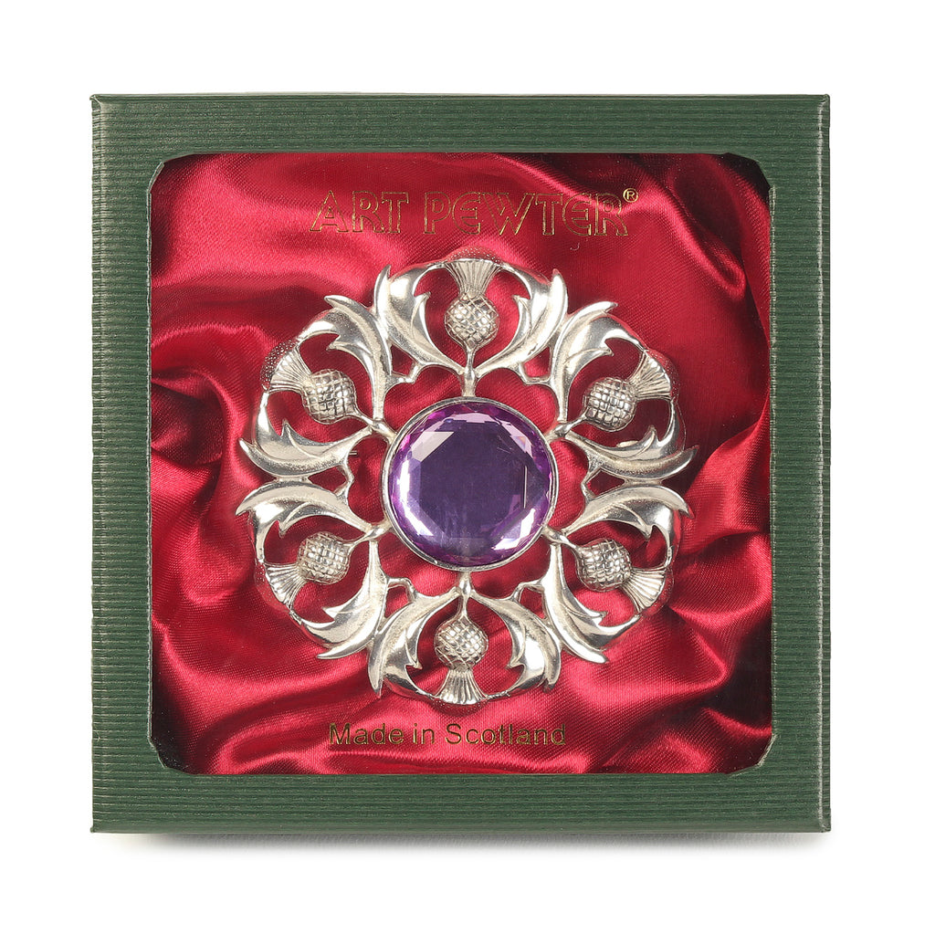 Scottish Thistle Plaid Brooch Light Amethyst