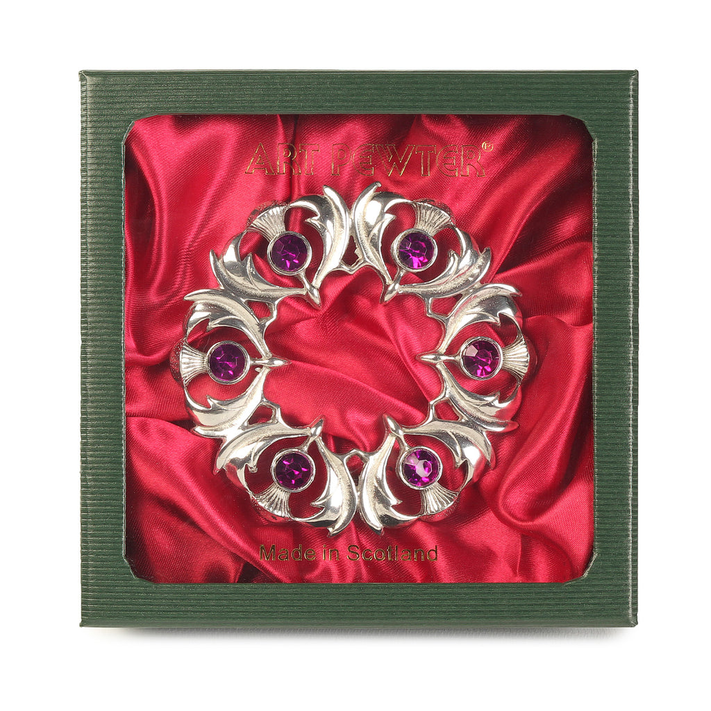 Scottish Thistle Plaid Brooch Dark Amethyst