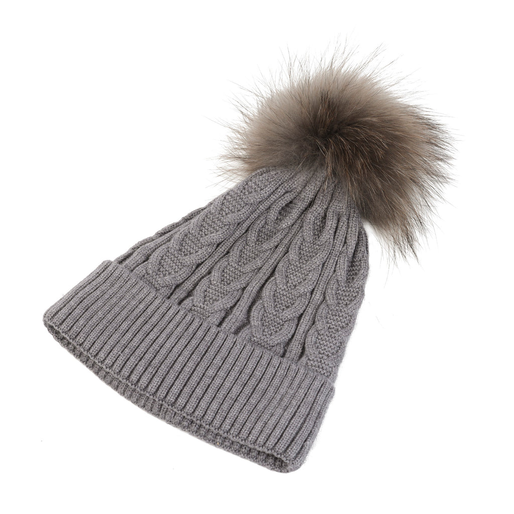 Cable Pom Hat Ft Derby Grey/Grey