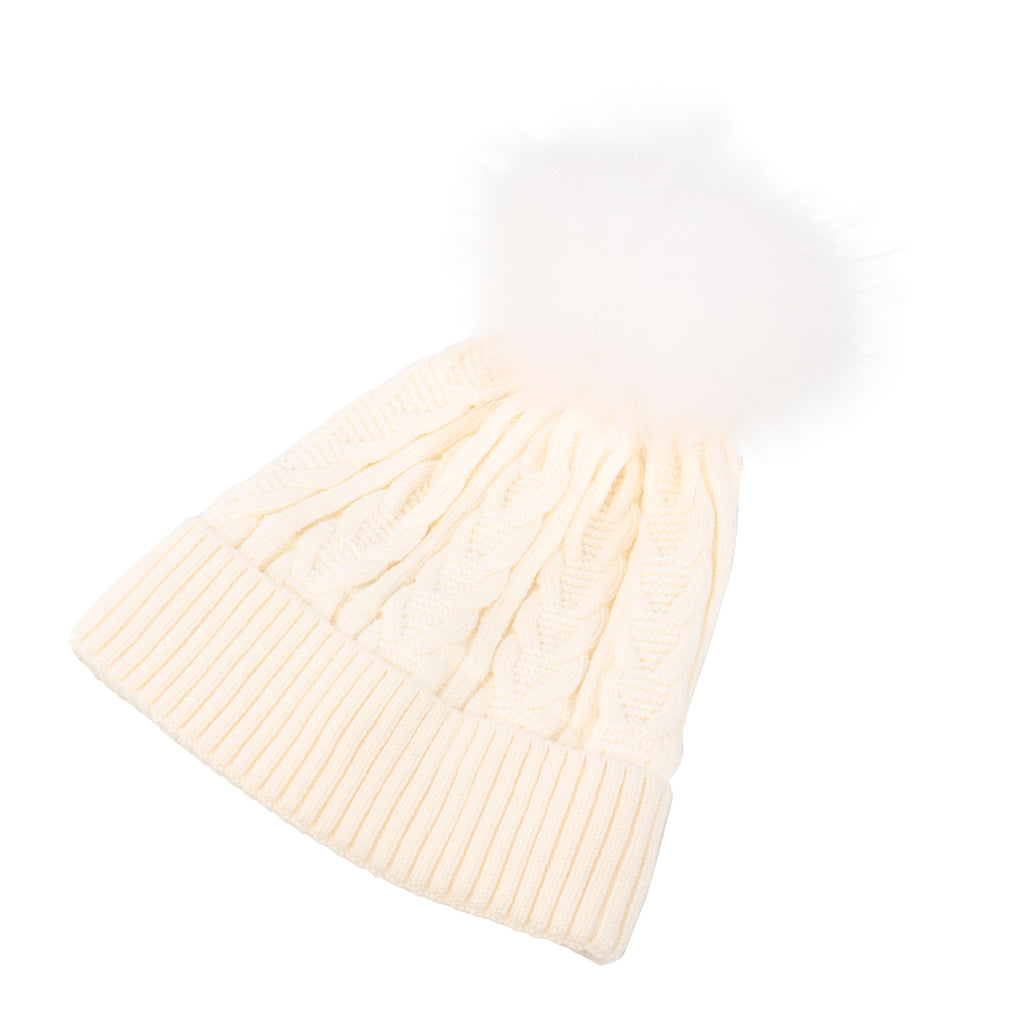 Cable Pom Hat Ft Ice White/White