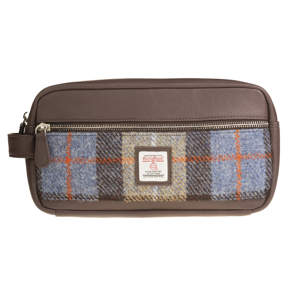 Wash Bag Blue/Brown Check