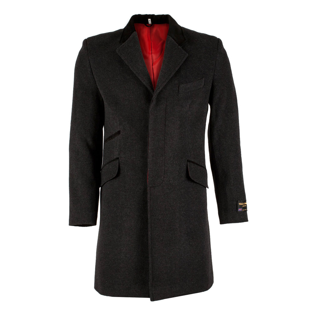 Men's Cashmere Wool Blend Plain Coat Charcoal