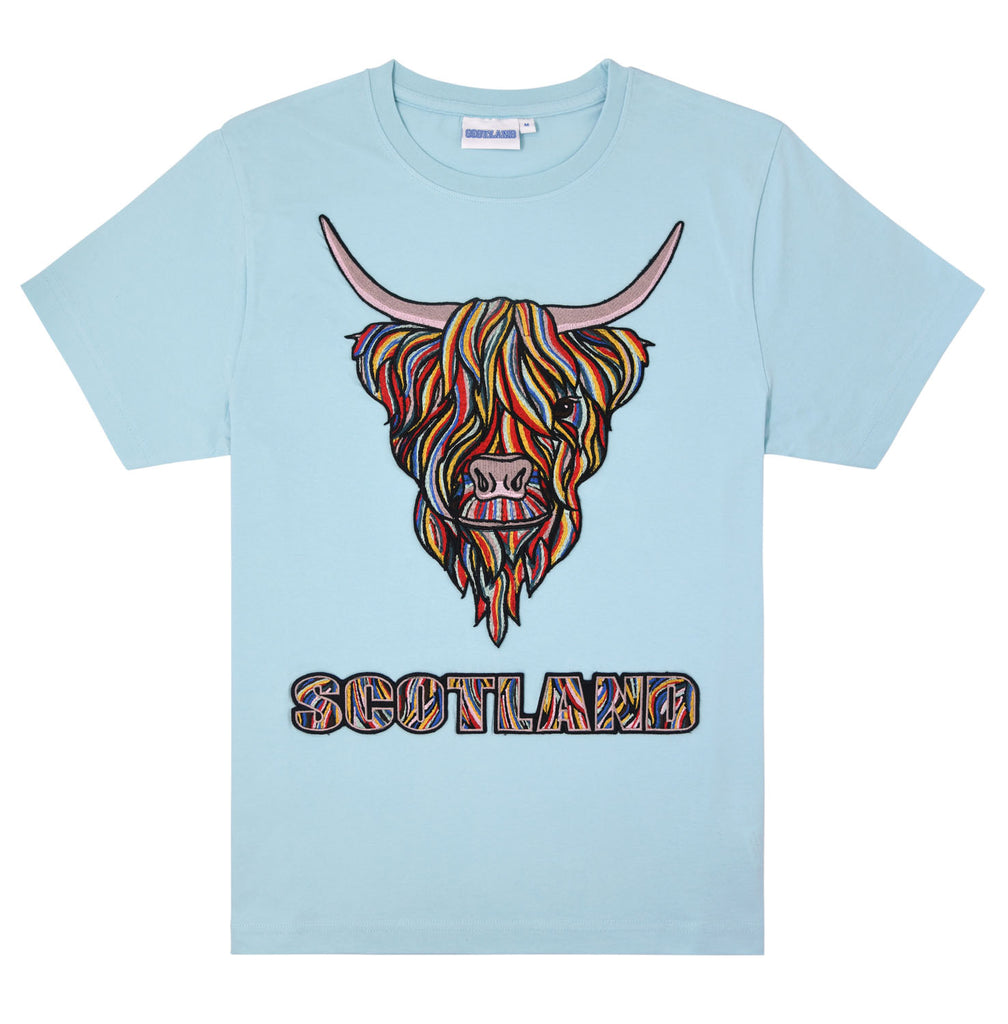Colourful Highland Cow Embroidery Tshirt