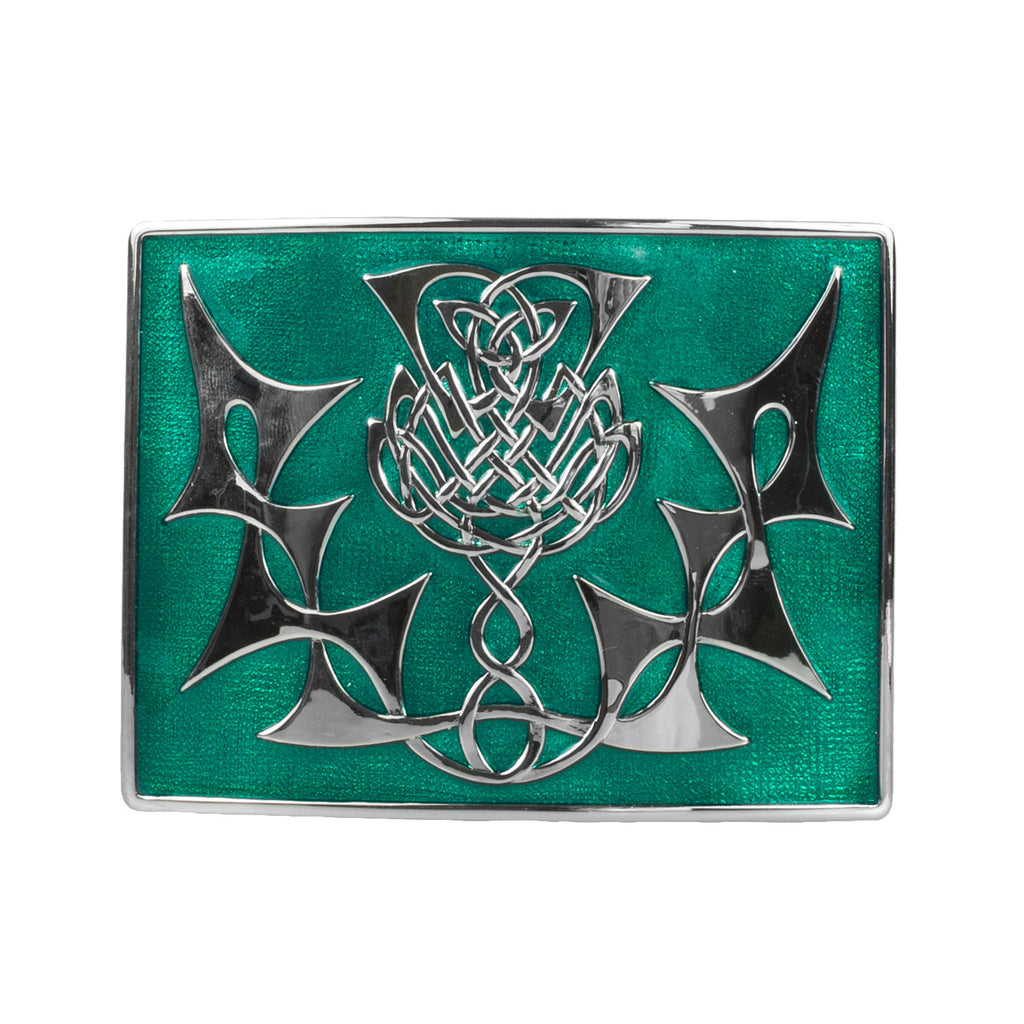 Highland Thistle Chrome Kilt Buckle Green