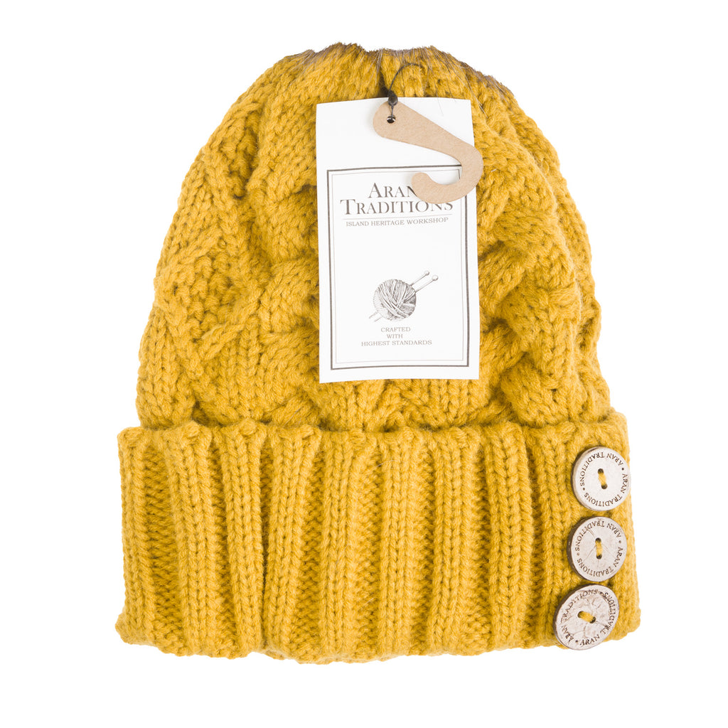 Aran Diamond Cable Button Hat