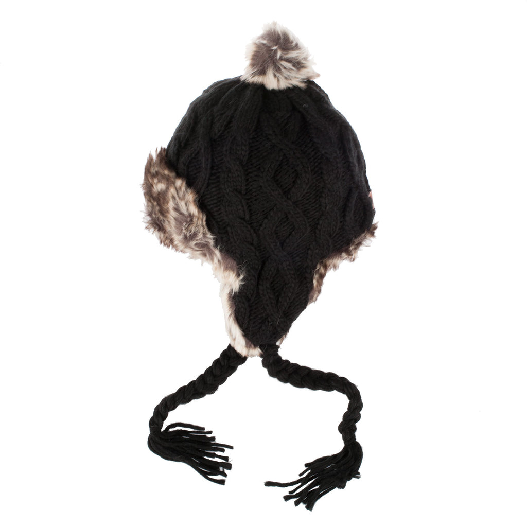 Aran Traditions Cable Knitted Trapper Ha t Black