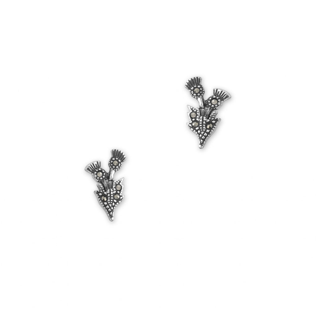 Scottish Thistle Silver Stud Earrings With Marcasite Stones