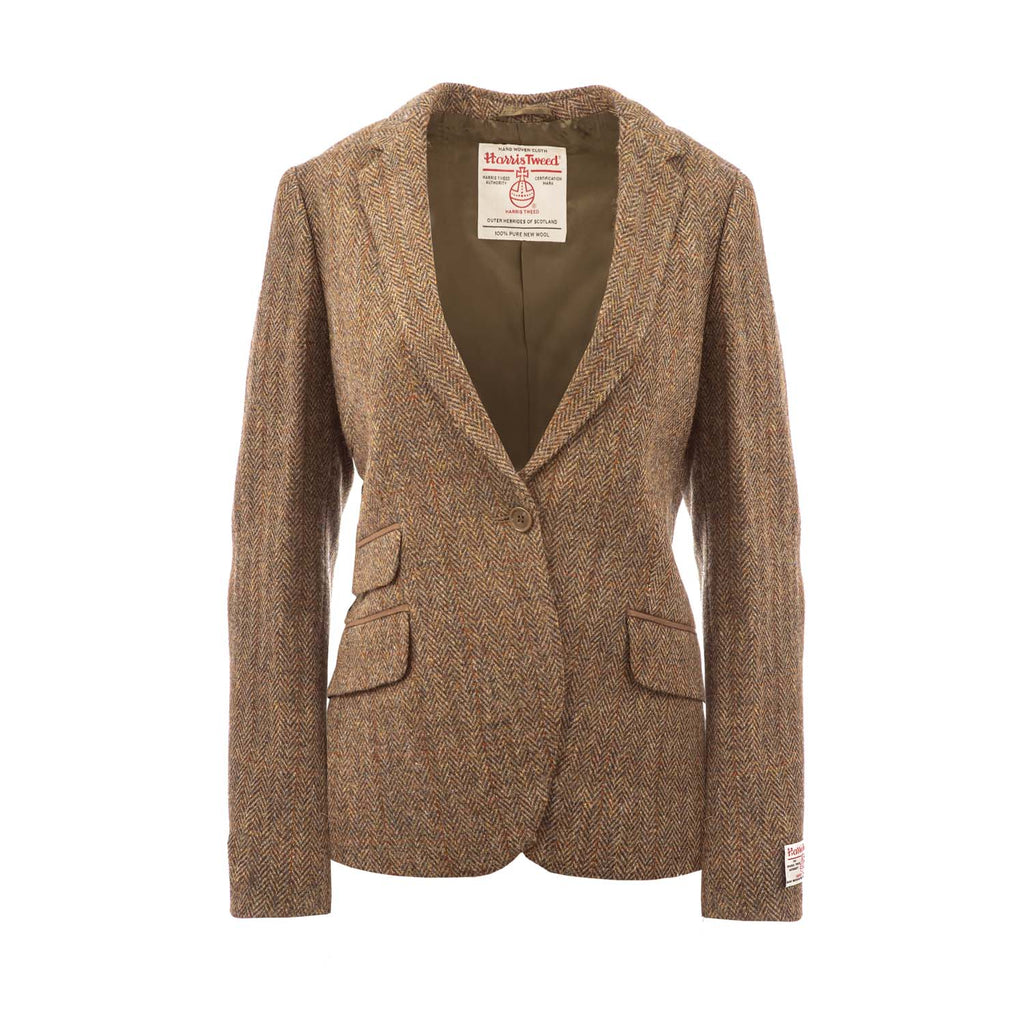 Women's Harris Tweed Iona Jacket  Brown Herringbone