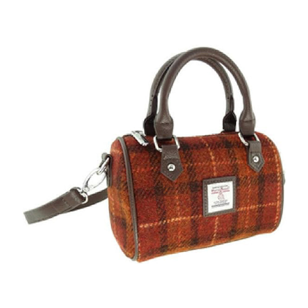 Harris Tweed Kilbride Mini Bowling Bag Rust/ Orange Overcheck