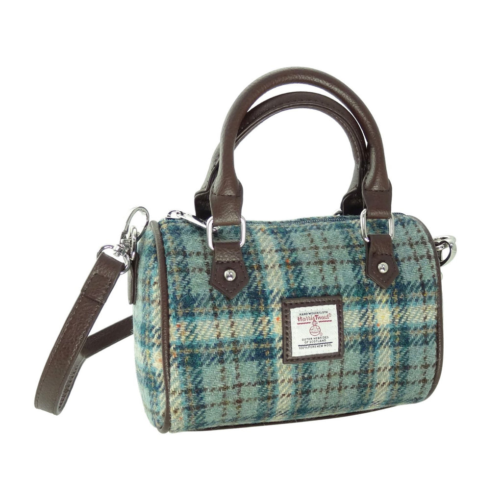 Harris Tweed Kilbride Mini Bowling Bag Duck Egg Cream Chk