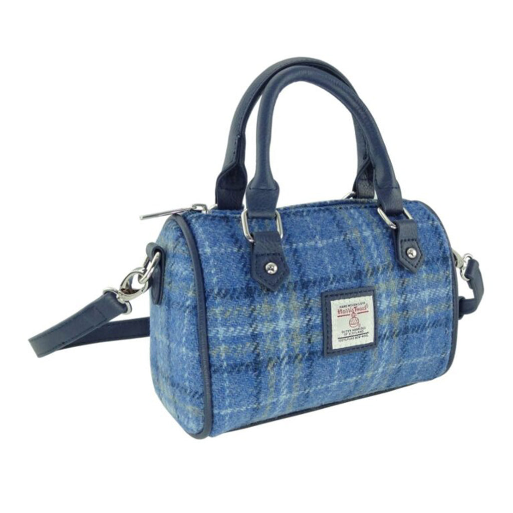 Harris Tweed Kilbride Mini Bowling Bag Light Blue Check