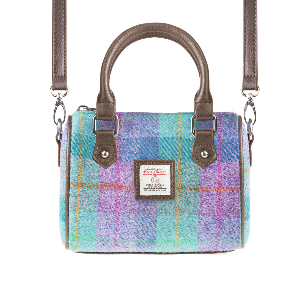 Harris Tweed Kilbride Mini Bowling Bag Green & Purple Check