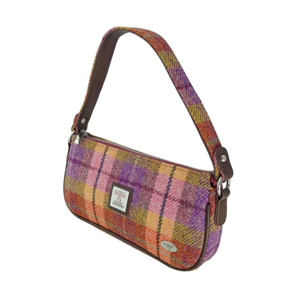 Harris Tweed Duchray Baguette Bag Peach/Purple Tartan