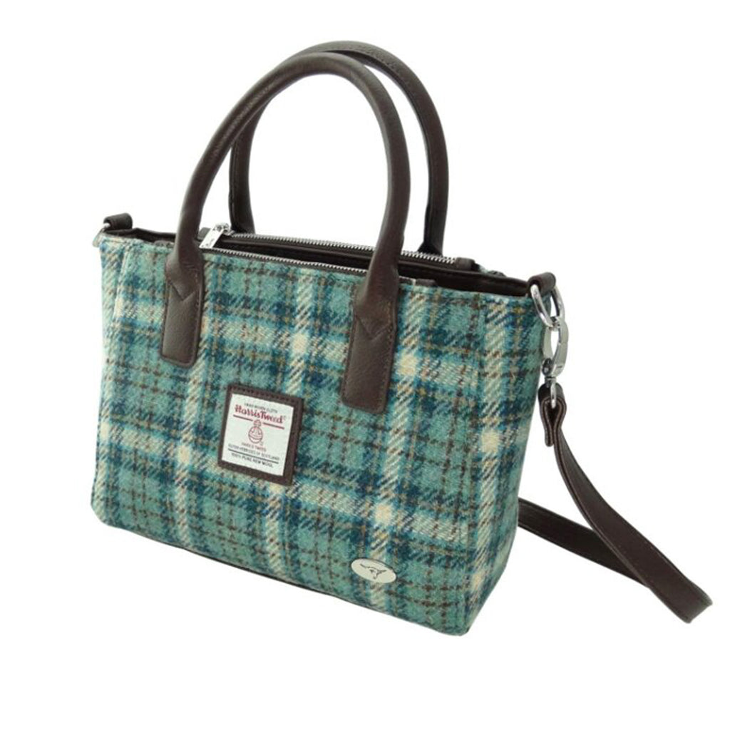 Small Tote Bag With Shoulder Strap Brora Duck Egg Cream Chk