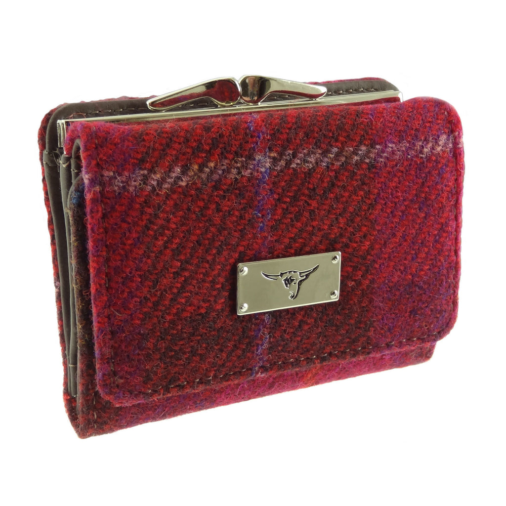 Women's Harris Tweed Clasp Purse With C  Deep Pink Tartan