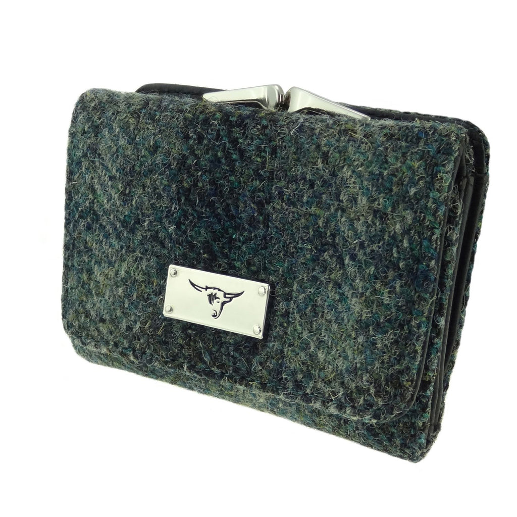 Women's Harris Tweed Clasp Purse With C  Moss Green