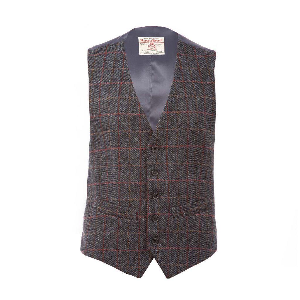 Men's Harris Tweed Lewis Waistcoat  Blue Red Check