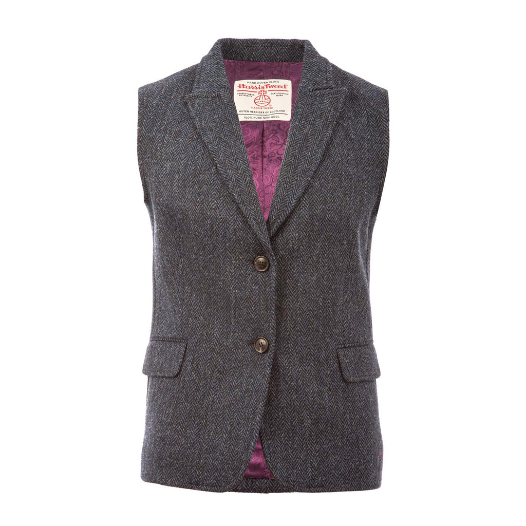 Women's Harris Tweed Mairi Waistcoat  Blue Herringbone