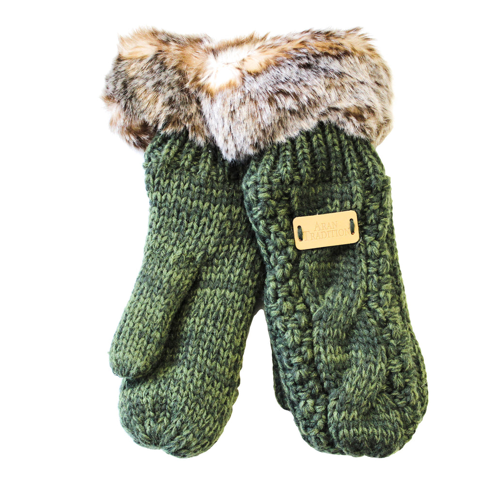 Aran Cable Fur Trim Mitt