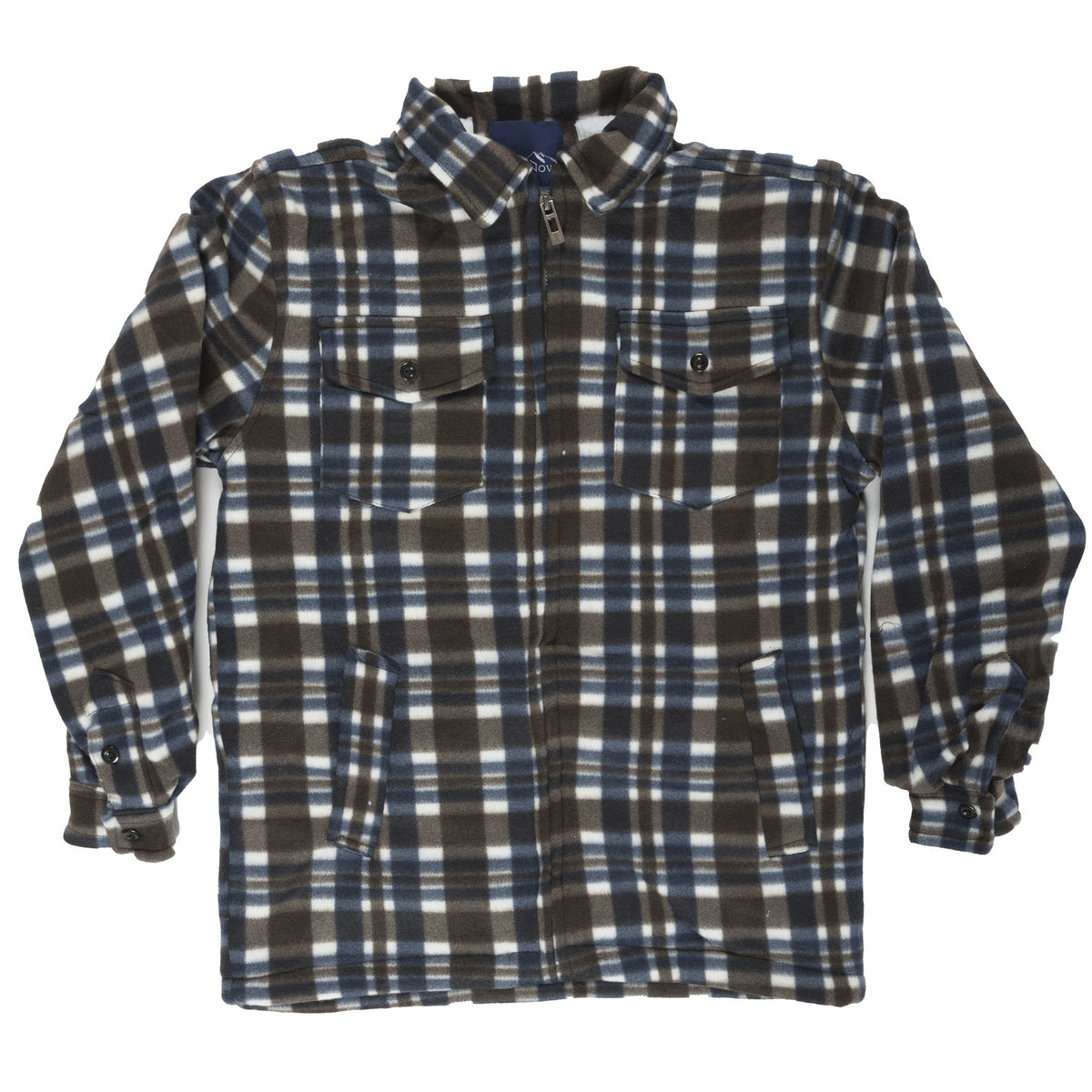 Mens Sherpa Shirt Jacket Navy/Brown Check | The Scotland Shop