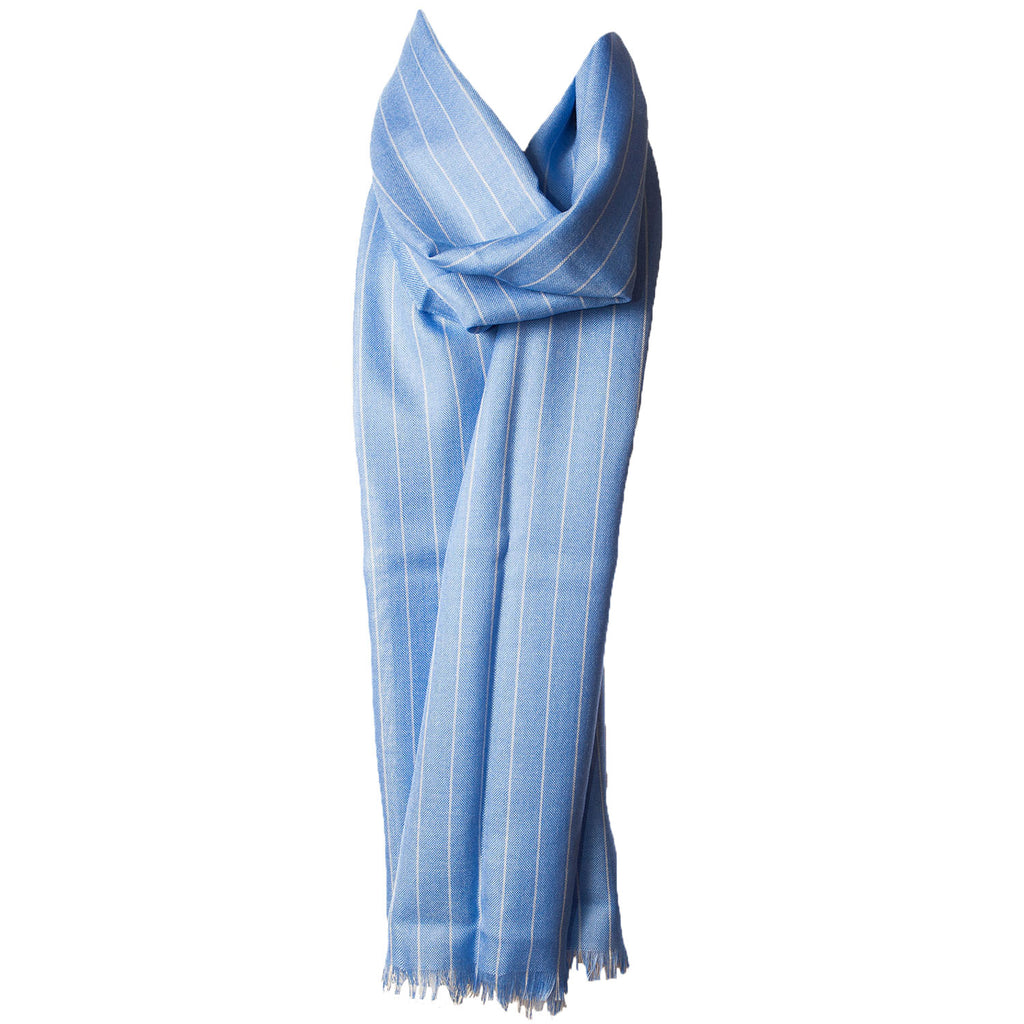 Cashmere/ Silk Pinstripe Lightweight Stole Bright Blue