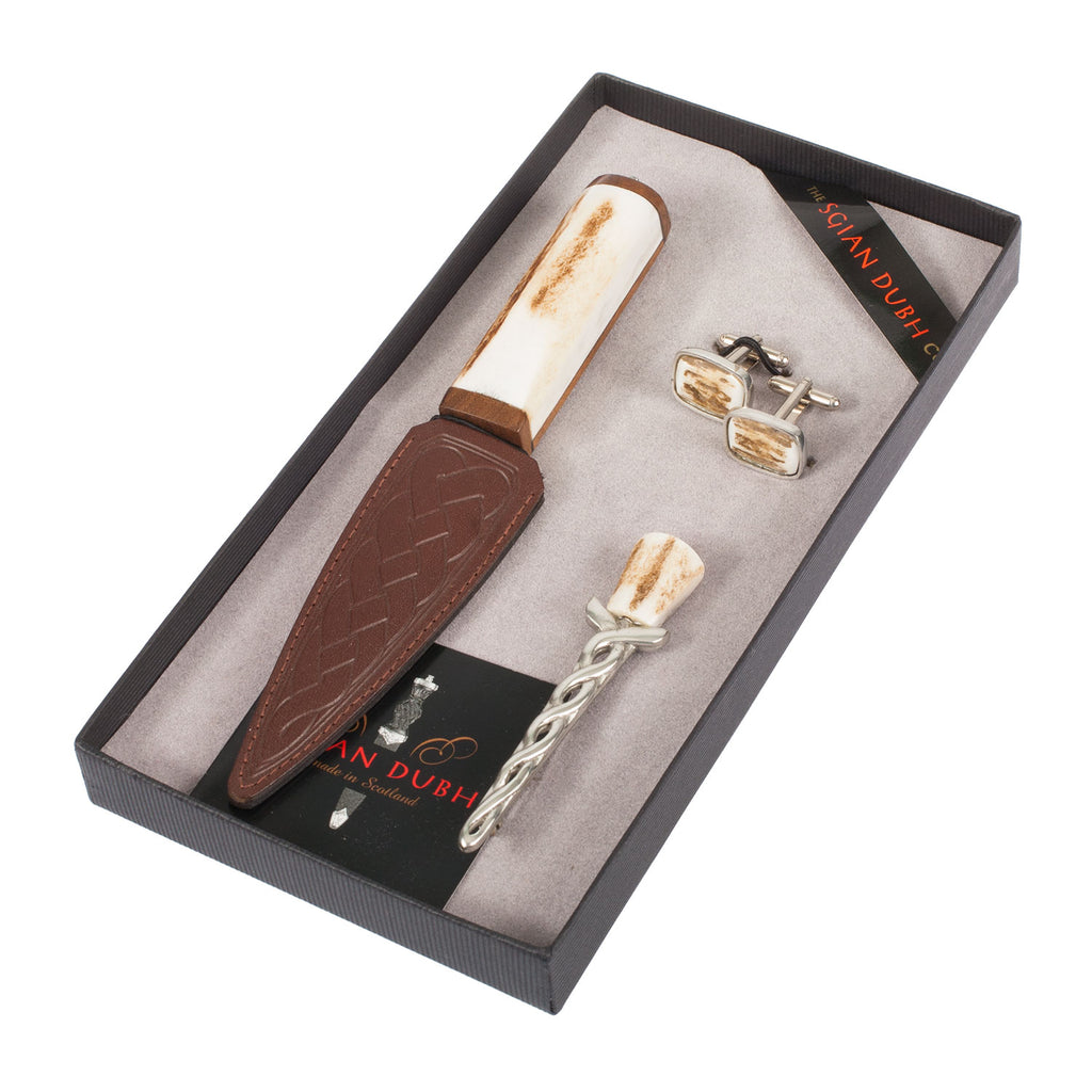 Scottish Staghorn Staghead 3 Piece Gift Set With Walnut