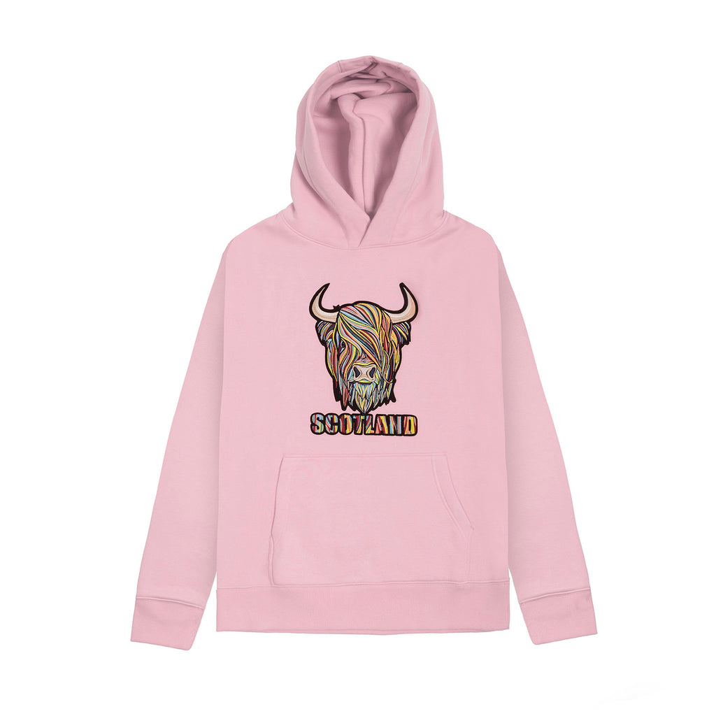 Kids Pastel Highland Cow Hooded Top Cherry Blossom