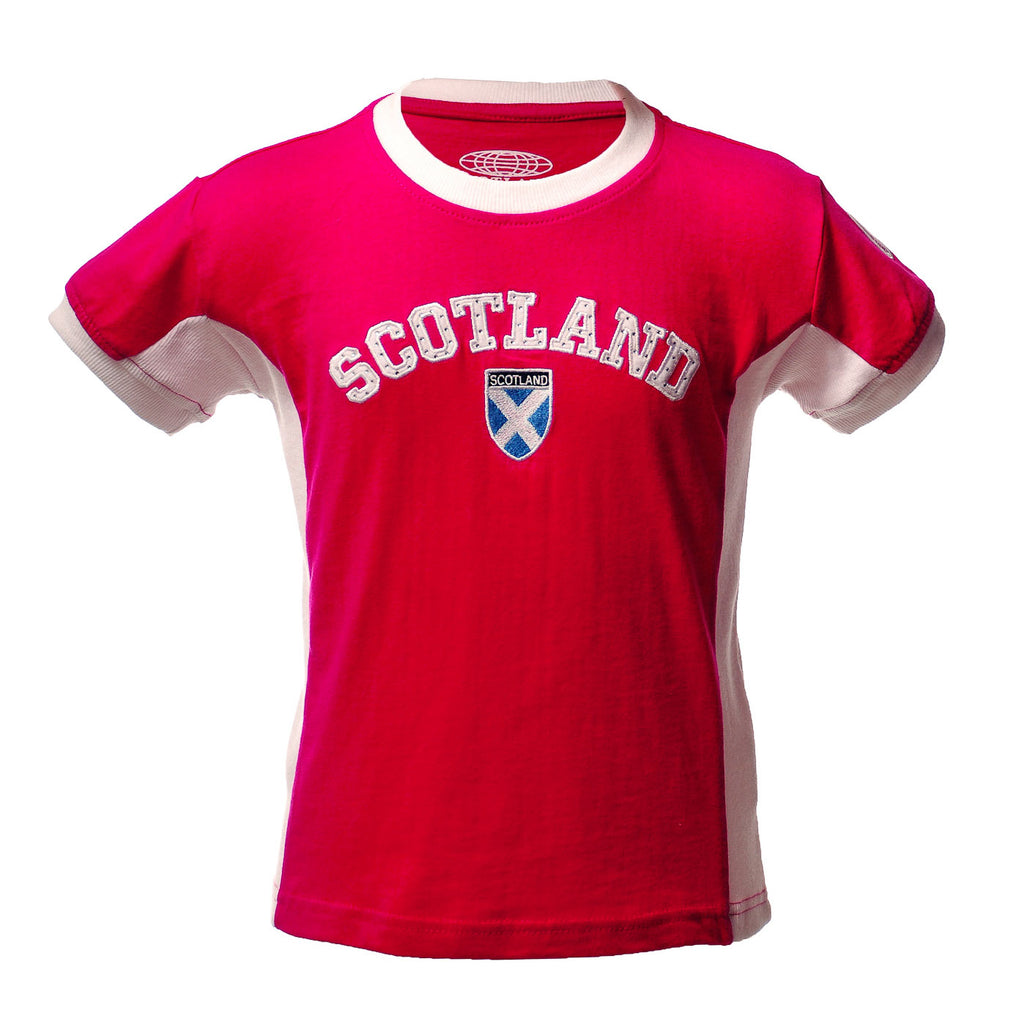 Kids Scotland No 9 T/Shirt Hot Pink With Diamante
